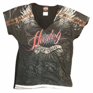 Harley Davidson 2014 Lace V Neck T Shirt